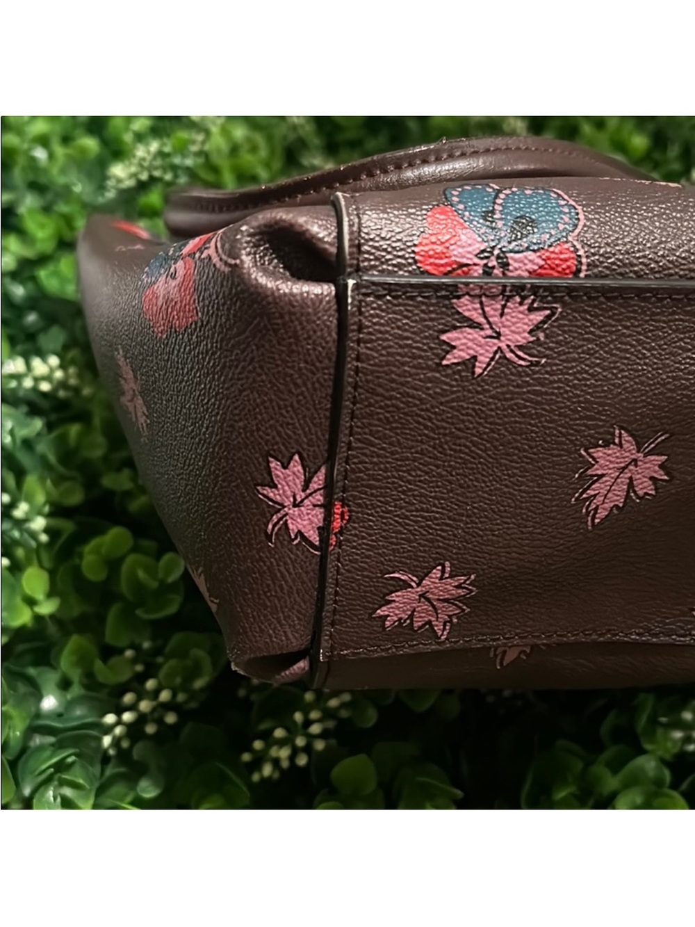 Coach Christie Floral Leather Shoulder Tote with Pink & Red Flowers - Picture 7 of 9